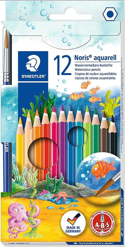 Дрвени боици 12 гратис четка Noris aquarell 144 10NC12